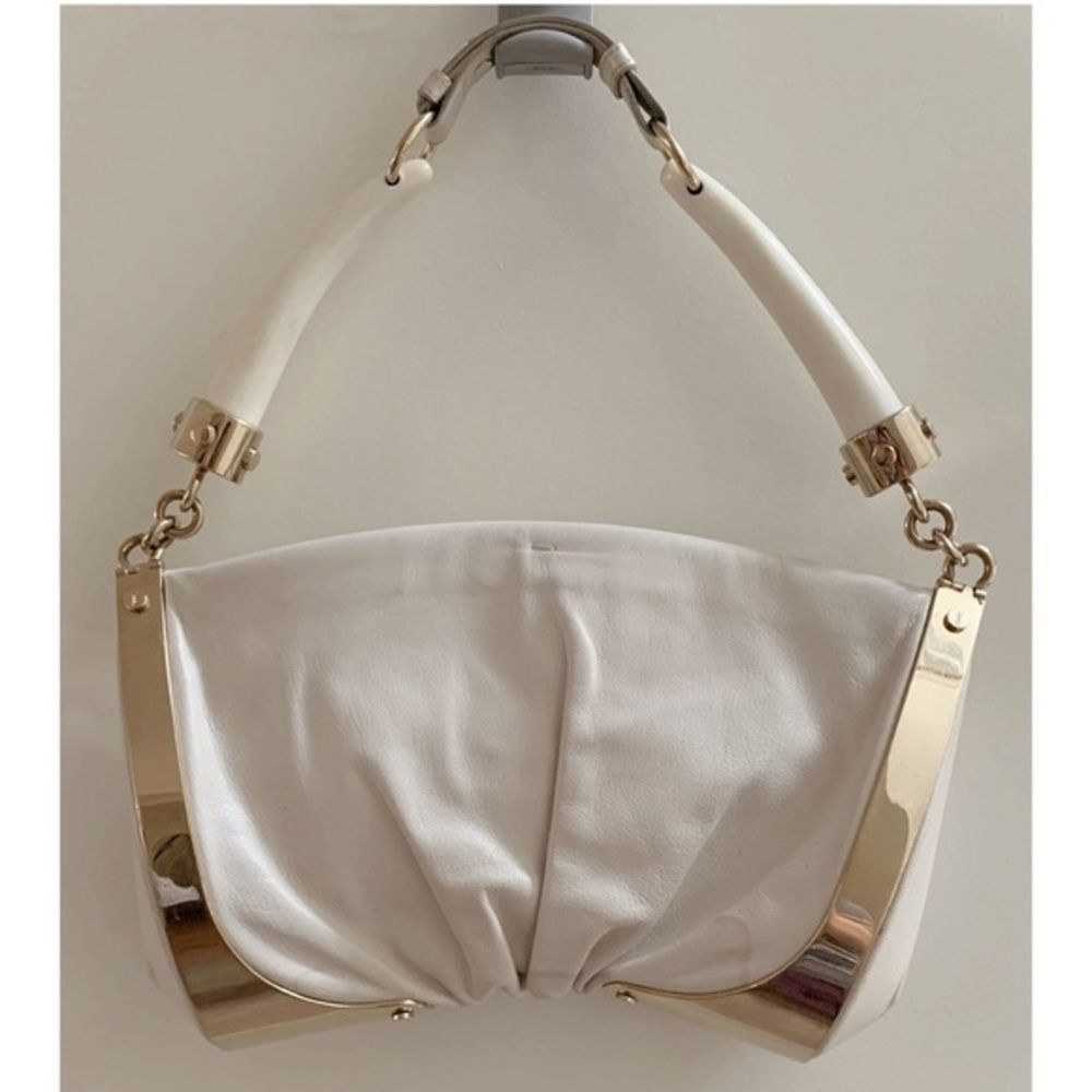 Saint Laurent Iconic Tom Ford Double Horn Mombasa Bag - White Gold Shoulder